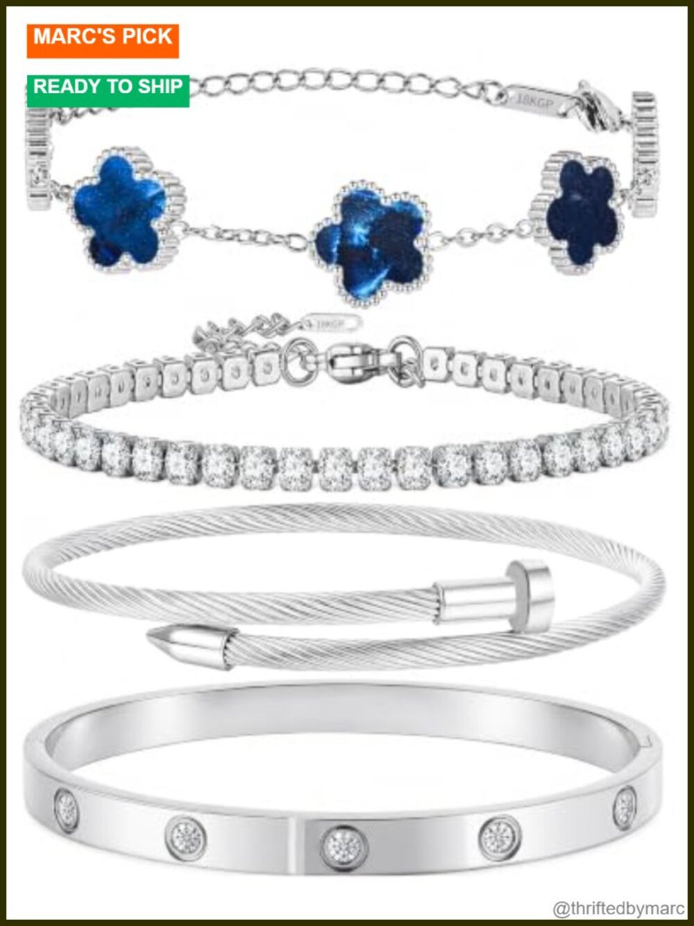 4Pc Stackable Stainless Steel Bracelet Set Non Tarnish Silver Tone
